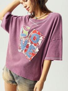 Bohemela 休闲纯色针织圆领短袖宽松水洗女式 T 恤 - 彩色 - 查看 7