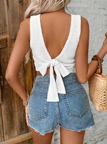 SHEIN Frenchy Women's Solid Color Round Neck Casual Crop Top White Summer - White - View 2