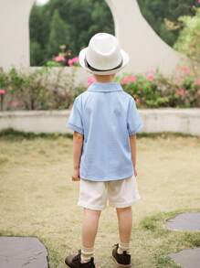 SHEIN Young Boy Casual French Gentleman Style Short Sleeve Shirt, Spring & Summer