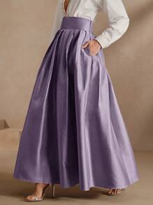 Anewsta High Waisted Elegant Puff Princess Style Maxi Skirt Burgundy Women Skirt