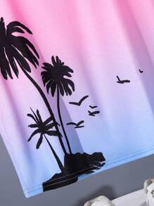 SHEIN Leap Crew Tween Boy Vacation Ombre Design Sleeveless Tank Top & Shorts Set - White - View 7