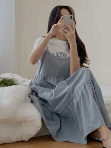 DAZY Women Loose Solid Color Spaghetti Strap Dress, Light Blue, Spring/Summer Milkmaid Dress - Baby Blue - View 1