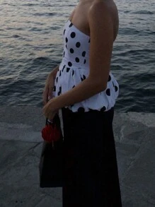 Fashionable Versatile Polka Dot Design Bandeau Top - Black and White - View 3