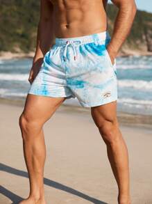 CoralVoy Shorts Casual de Praia com Cordão na Cintura e Estampa Tie-Dye Masculina - Azul e Branco - Visão 8