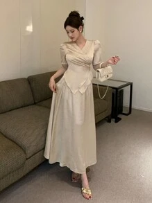 DAZY 女士醋酸纤维宽松交叉上衣和裙子 2 件套