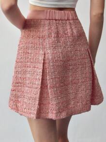 MOTF STUDIO TWEED BUTTON DECOR SKIRT,SPRING/SUMMER - Pink - View 6