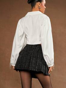 Hauture Women's Sophisticated Elegant Black Tweed Pleated Mini Skirt,High Waist Black And White Checkered Autumn School Back-To-School Casual Formal Skirts - Black - View 2