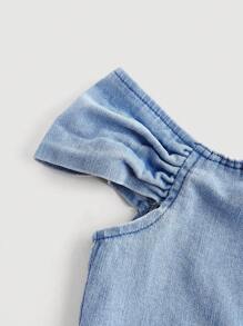 SHEIN MOD Plus Size Blue Denim Top Tight Elastic Off The Shoulder Spring And Summer Denim Tops Sweet