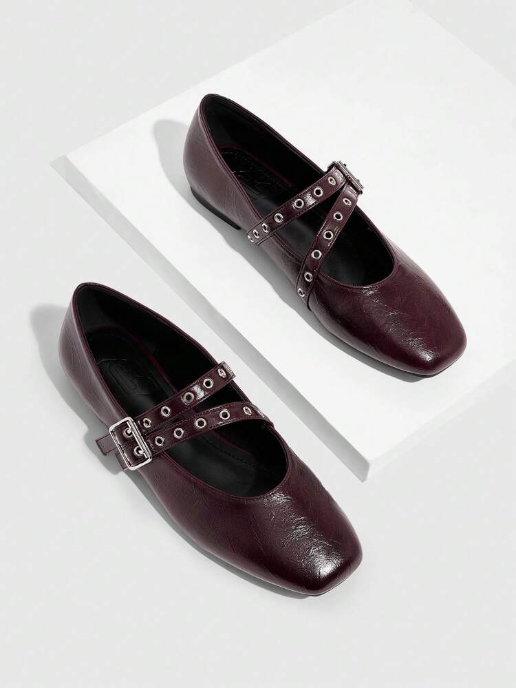 CUCCOO GRLICON Women's Red Oil Wax Leather Mary Jane Flat Shoes, Y2K Punk Style, Suitable For Spring/Summer, Vacation, Travel, 2000s Fashion