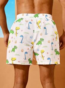 Surfspeed Men's Cartoon Dinosaur Print Drawstring Waist Casual Beach Shorts