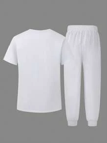 Manfinity Homme Men's Plain Color Short Sleeve Top And Long Pants Medical Care Outfit Set - White - View 2