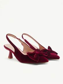 CUCCOO CHICEST Women's Red Velvet Bow Slingback Flats, Elegant For Commute, Date, Wedding, Office, Formal Events Spring Shoes Spring Break Easter