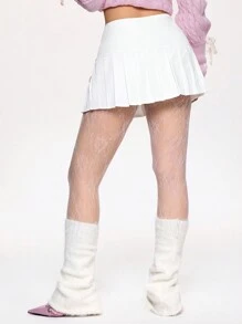 ROMWE Academia 女士休闲甜美蝴蝶结腰褶迷你裙 - 白色 - 查看 3