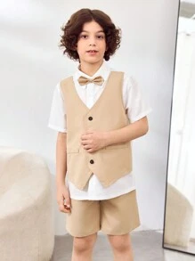 3 件套青少年男孩 2 合 1 衬衫（配领结和短裤）加渔夫帽，2 件套服装 - 彩色 - 查看 4