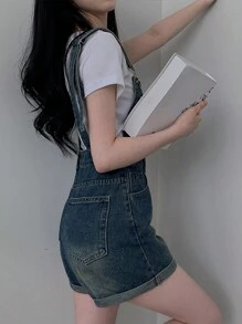 DAZY Women's Distressed Denim Bib Overall, All-Season Fall/Winter