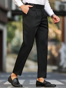 Manfinity Bizformal Men's Business-Casual White Suit Pants Featuring A Waistband Ribbon Design, Perfect As A Gift For Your Boyfriend Or Husband. Men's Casual Solid Color Tapered Suit Pants , White Pants For Men , Men White Slim Dress Pants , , Unique Suit For Men , White Suit Men