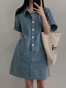 DAZY Women's Casual Denim Dress, Minimalist & Fashionable For Everyday Wear Sundress