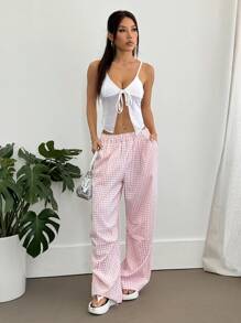 SHEIN Unity Camisola informal de seda con diseño de espalda descubierta, escote en V profundo y parches de malla sexy - Blanco - Ver 6