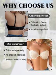 DesireSculpt Áo ngực không dây có khóa cài phía trước, áo ngực nâng ngực, áo ngực liền mạch cho ngực nhỏ, đi kèm dây đeo vô hình, đồ lót Multiway Wear - Màu be - Xem 3