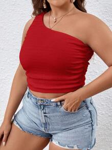 SHEIN VCAY Plus Size Women Solid Color Sleeveless Crop Top - Red - View 4