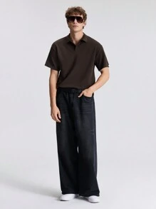 Ontre Camisa polo casual de manga corta con cuello vuelto de unicolor para hombre