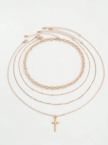ROMWE Goth 4pcs Set Fashionable Punk Style Cross Pendant Necklaces - Yellow Gold - View 3