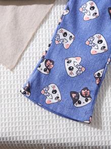 Baby Girls Casual And Loose Versatile Elastic Waist Cute Cat Graphic Blue Denim Effect Flared Pants, Suitable For Spring, Fall,Winter - Blue - View 9
