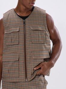 Musero Full Zip Up Patterned Pocket Detail Gilet