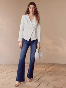 MOTF PREMIUM FAUX PEARL BEADED DOUBLE BUTTON BLAZER,SPRING/SUMMER - White - View 5