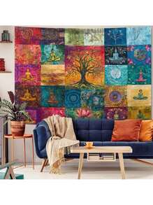 1 tấm thảm trang trí hình cây sự sống Bohemian dùng để trang trí tường phòng, trang trí nhà cửa, trang trí mùa thu, trang trí mùa thu, trang trí phòng - Nhiều màu - Xem 3