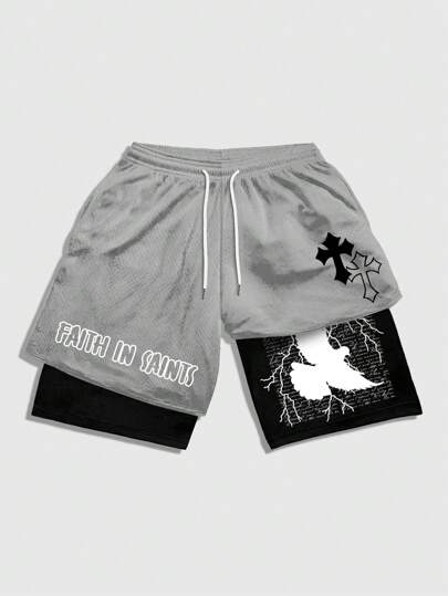 Street Life Herren Shorts mit Vorder-Taillenbindung, einfach Muster, doppellagig, Lässig, für den täglichen Gebrauch