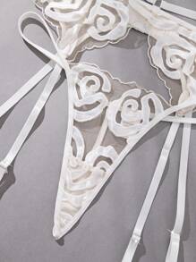 Set de 3 piezas de lencería vintage romántica y sexy con bordados para mujer de boda - Blanco - Ver 3