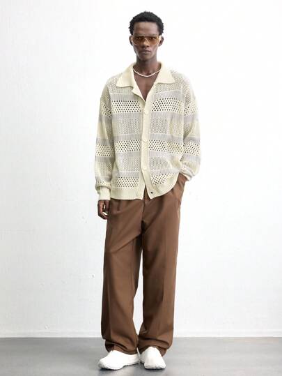 Maija 男士 2025 年春季新品白色开衫，单排扣，常规条纹针织，休闲日常百搭，可单独穿着或分层穿着，时尚简约风格，适合日常通勤和约会