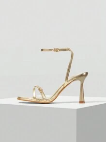 MOTF PREMIUM WOMEN'S SOLID COLOR FASHIONABLE SIMPLE SQUARE TOE ANKLE STRAP HIGH HEEL SANDALS, SPRING SHOES, SPRING BREAK EASTER PROM HEELS