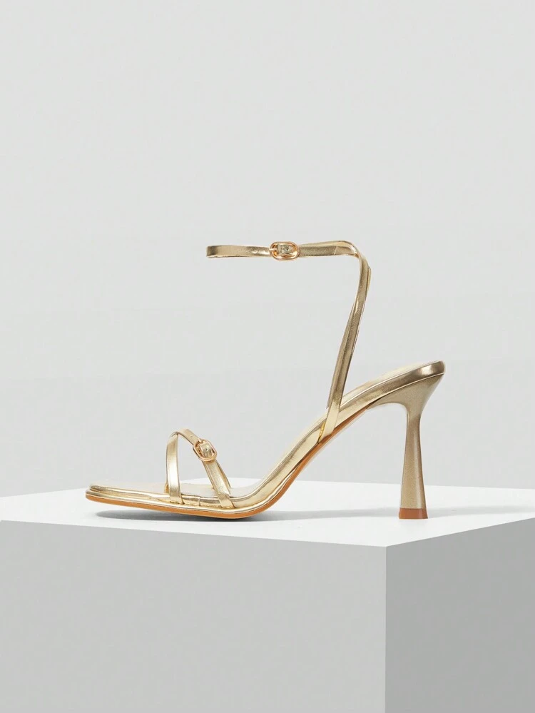 WOMEN'S SOLID COLOR FASHIONABLE SIMPLE SQUARE TOE ANKLE STRAP HIGH HEEL SANDALS, SPRING SHOES, SPRING BREAK EASTER PROM HEELS