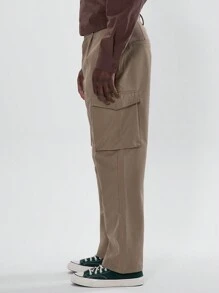 Musero Straight Leg Utility Chino Cargo Trousers - Brown - View 3