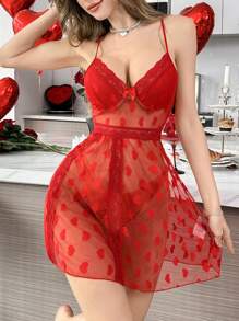 Women's Sexy Sleeveless Nightgown Babydoll With Bow & Heart Decoration Bowknot