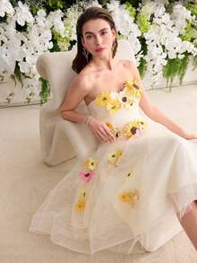 MOTF Soiréza MESH FLORAL PATCHED TUBE DRESS - Apricot - View 3