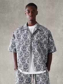 SUMWON Luxury Pattern Co-Ord Set Boxy Short Sleeve Shirt With Matching Shorts Summer Resort Collection Abstract Wave Print Vacation Beach Streetwear Two-Piece Outfit - Blue - View 4