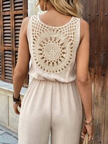 Breezaya Casual Vacation Khaki Sleeveless Romper With Back Ruffles