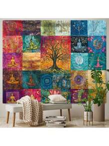 1 tấm thảm trang trí hình cây sự sống Bohemian dùng để trang trí tường phòng, trang trí nhà cửa, trang trí mùa thu, trang trí mùa thu, trang trí phòng - Nhiều màu - Xem 4