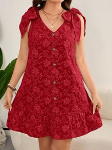 SHEIN LUNE Plus Size 3D Bloemen Stof Geknoopte Bandjes Bruidsmeisjes/Bruiloftsgast Mini Jurk