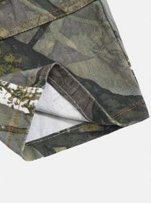 SHEIN Young Girls Casual Straight Loose Camouflage Contrast Stitch Cargo Jeans - Army Green - View 5