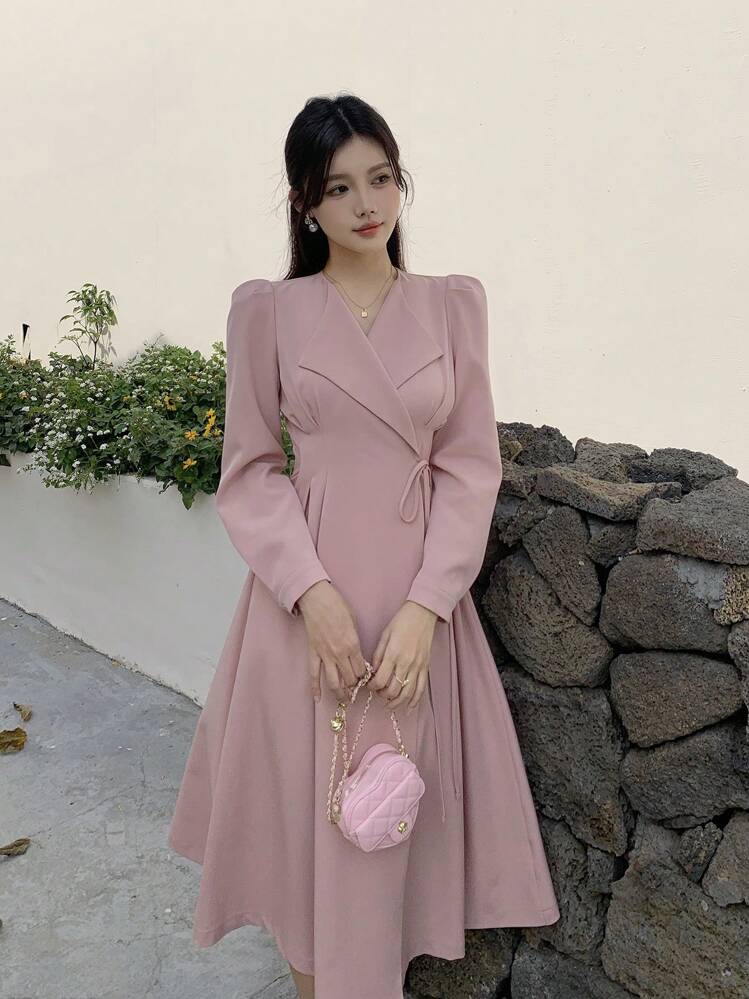 korean style maxi dress Women's DAZY Women's Elegant Korean Mid-Length Dress For Valentine's Day,Fall Clothes Long Sleeve Dress Dress SHEIN Rosdorf