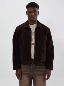 Musero 春夏麂皮宽松卡车司机拉链夹克 - 巧克力棕 - 查看 1