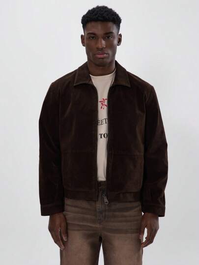 Musero Chaqueta de camionero con cremallera de ante cuadrada para y verano