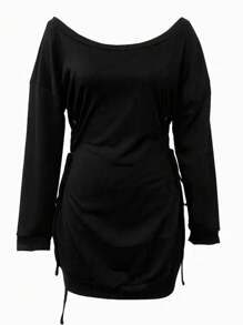 Women's Plain Color Casual Sweatshirt, Fashionable & Suitable For Daily Wear Pullover Fall - Black - View 3
