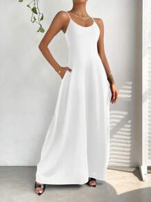 SHEIN Essnce Váy suông dài không tay màu trơn cho nữ - trắng - Xem 4