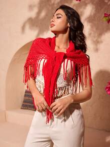 SHEIN VCAY Women's Casual & Fashionable Daily Scarf - Red - View 3