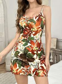 SHEIN 女式花卉印花简约细肩带睡裙娃娃装，休闲日常穿着，完美夏季 - 彩色 - 查看 5